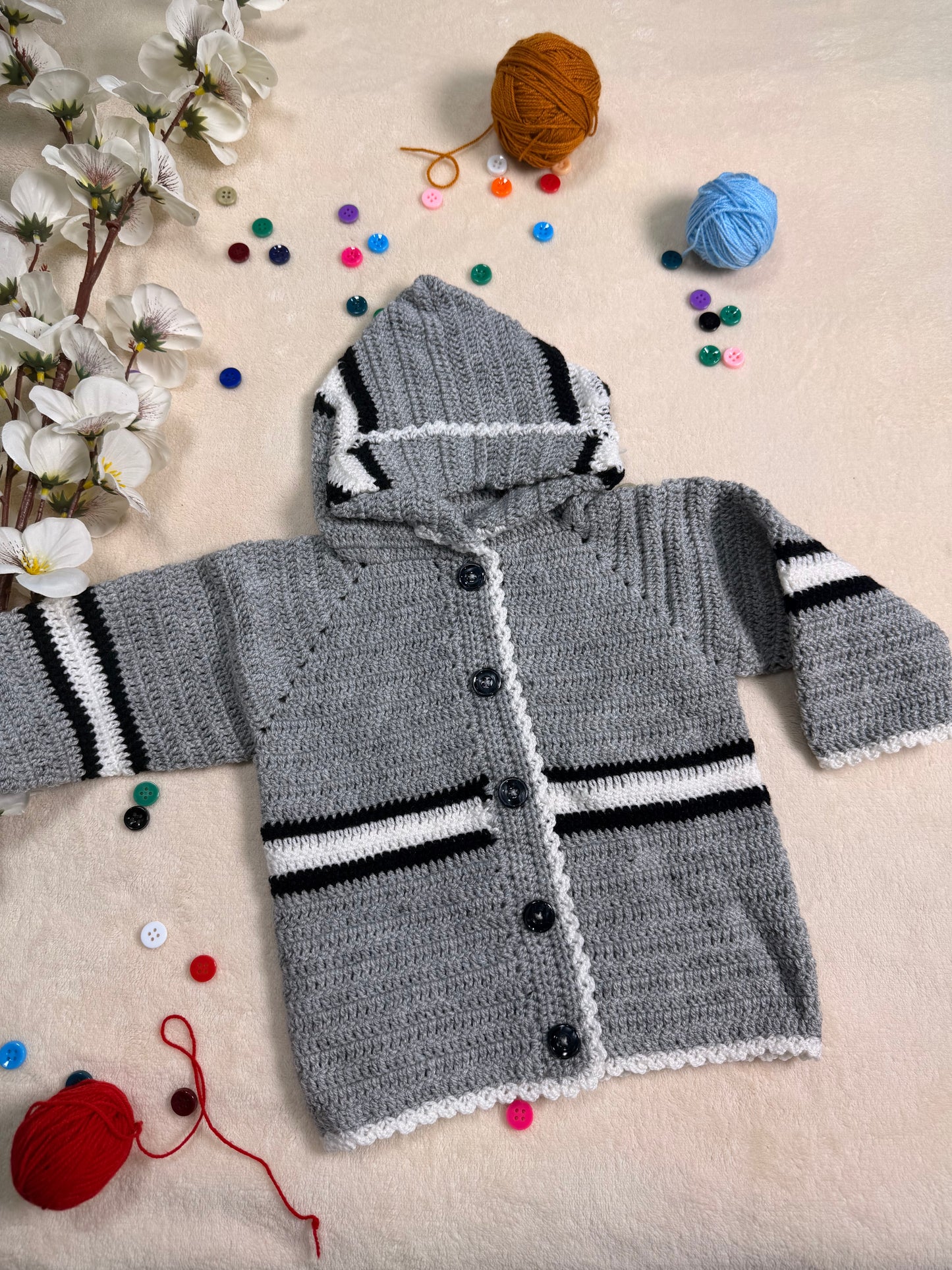 Crochet Baby Grey Hoodie