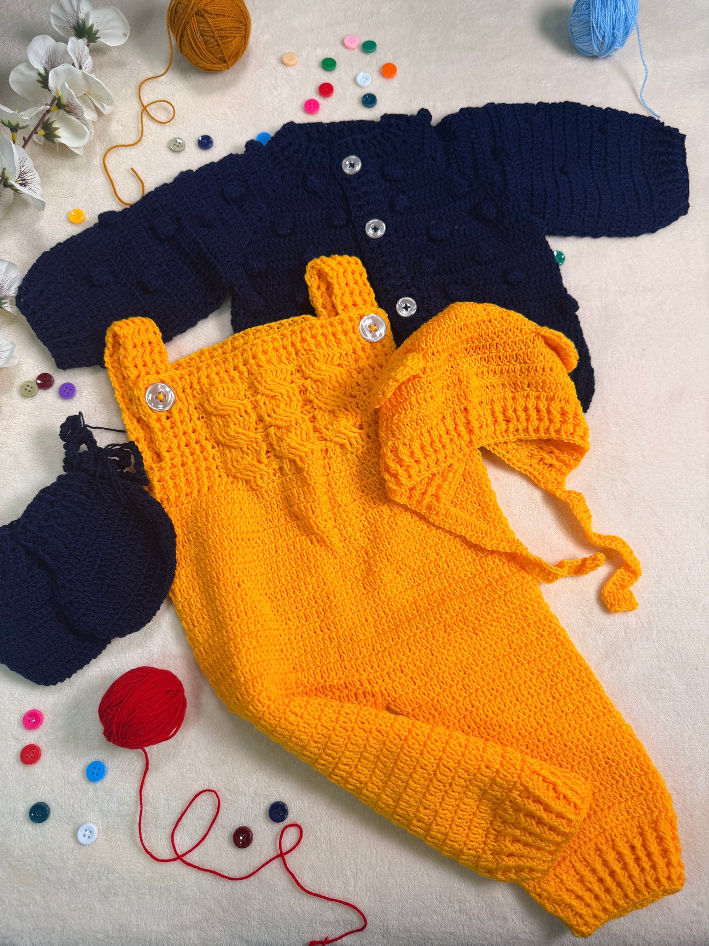 Crochet Baby Sweater and Dungaree Set