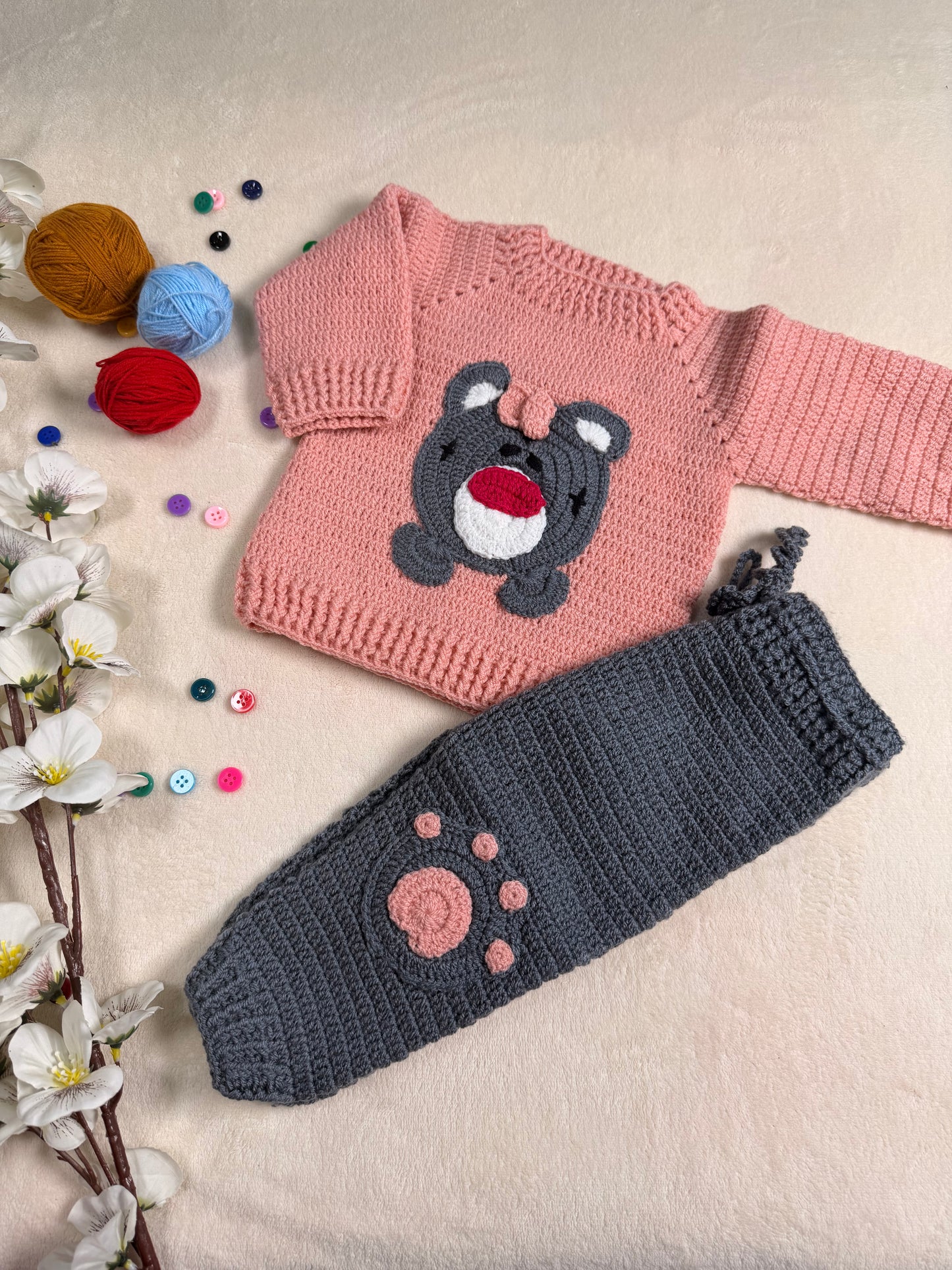 Crochet Baby Girl Bear Dungaree Set