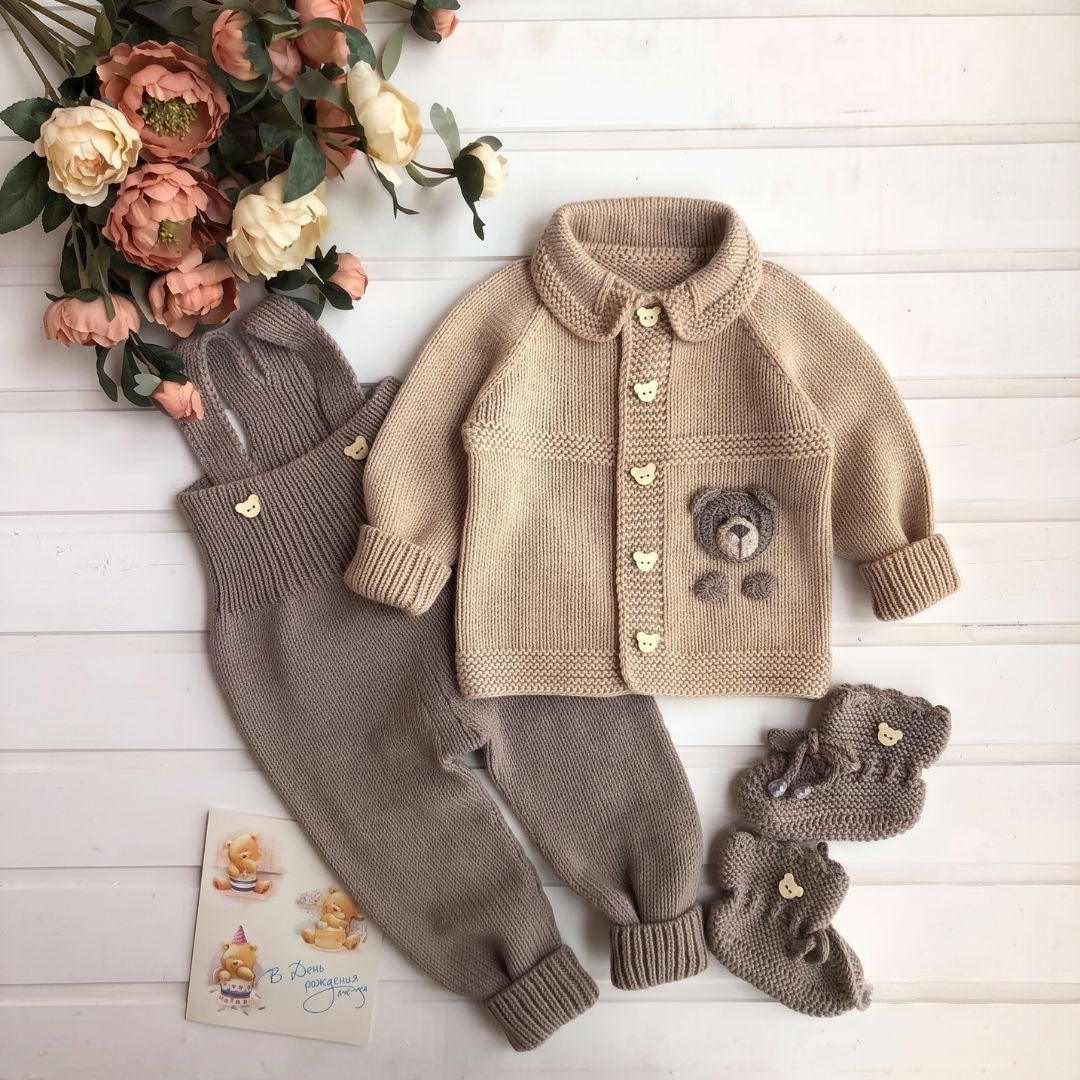 Crochet baby brown bear set