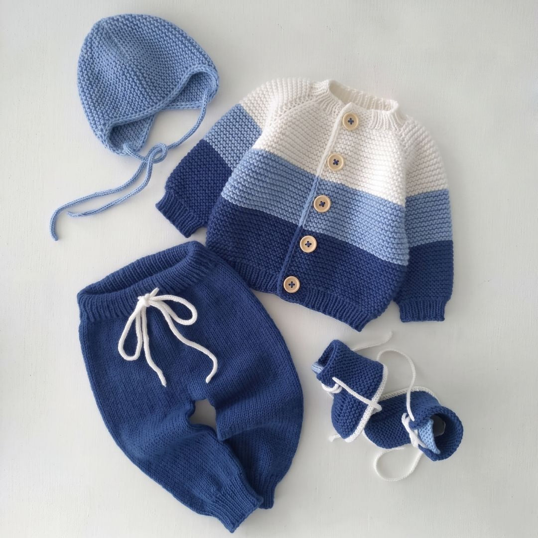 Crochet baby blue cardigan set