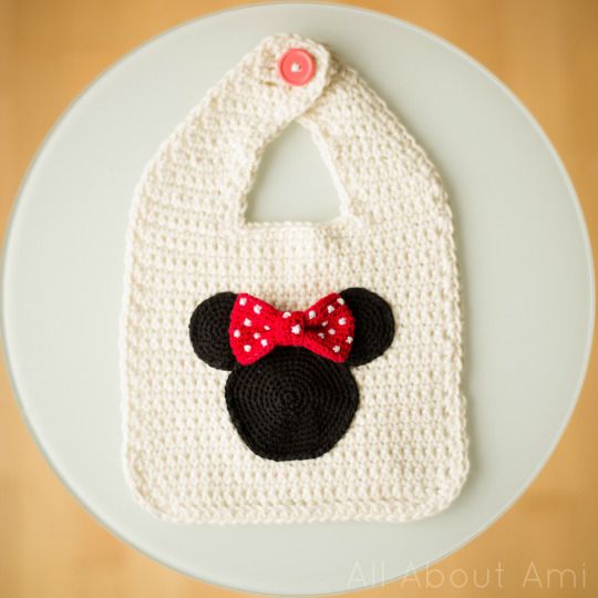 Handmade crochet baby mouse ears bib