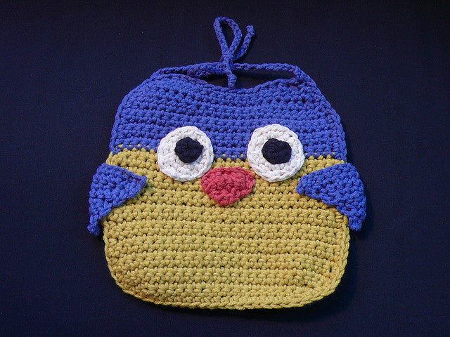 Handmade crochet baby owl bib