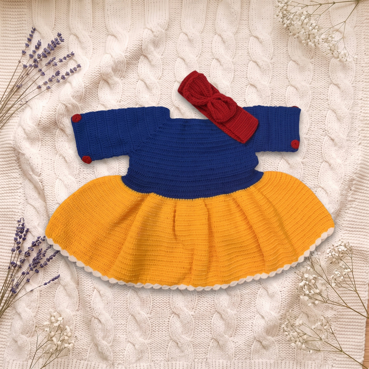 Crochet Baby Girl Blue and Yellow Dress Set