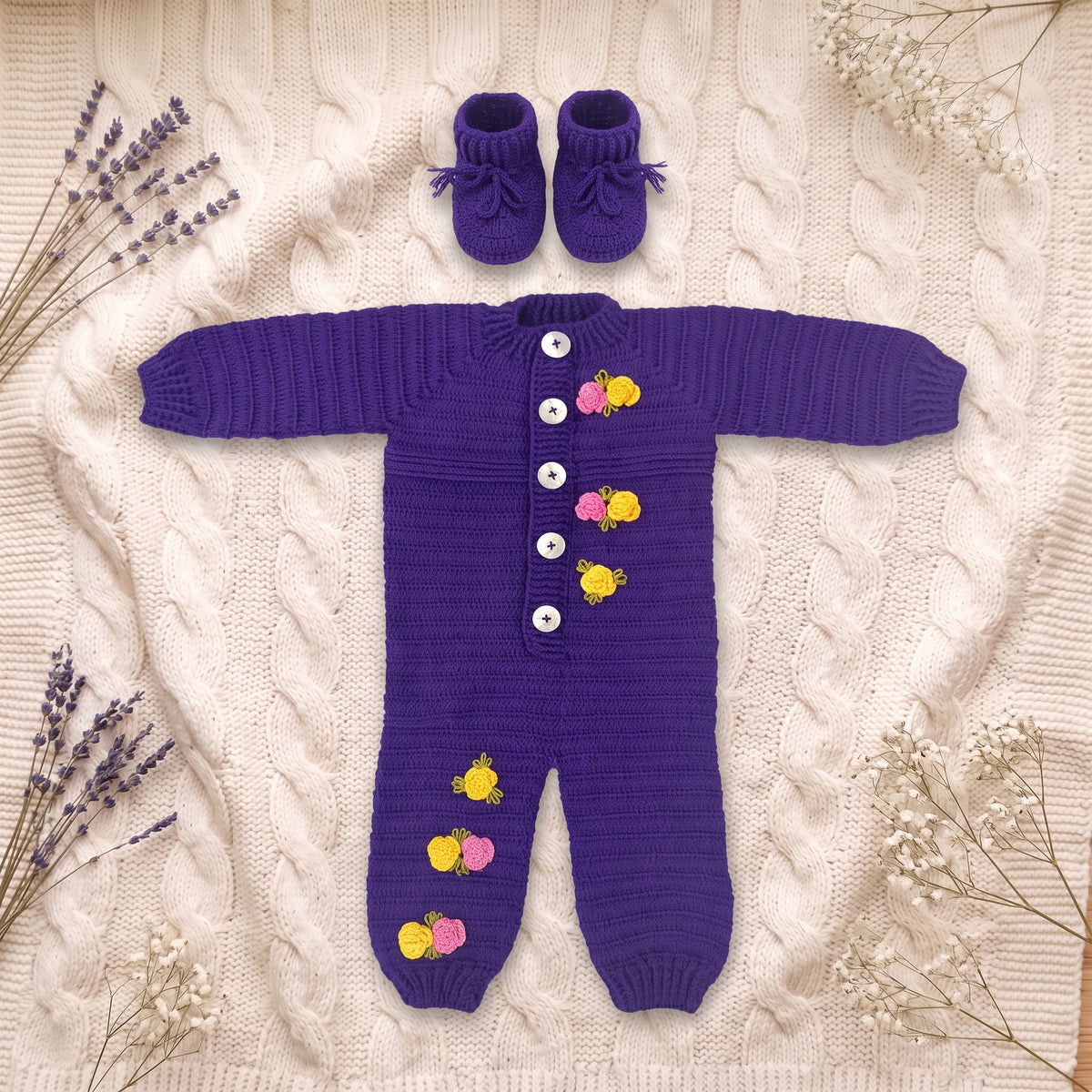 Crochet Baby Girl Floral Romper Set