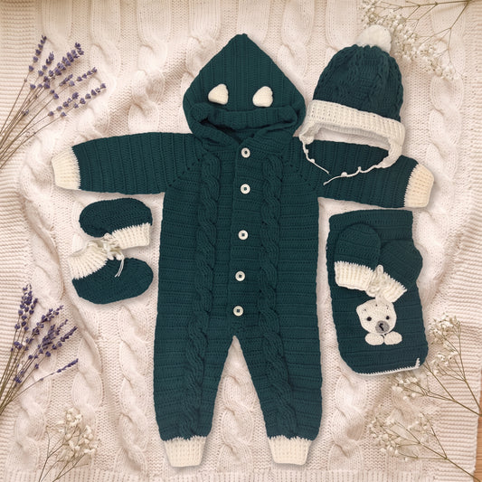 Crochet Baby Green Romper Set