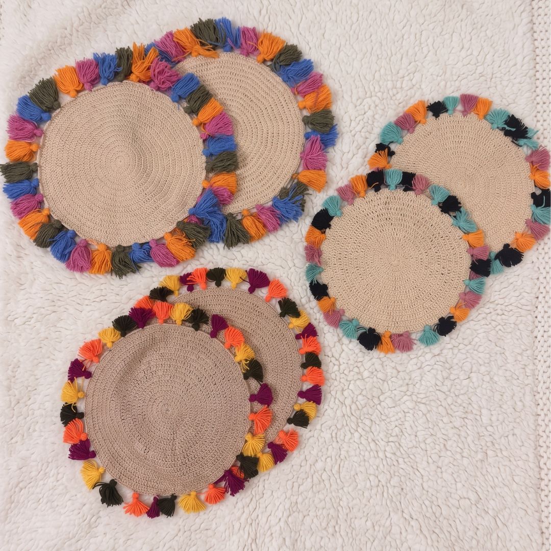 Crochet Colorful Tassels Placemats