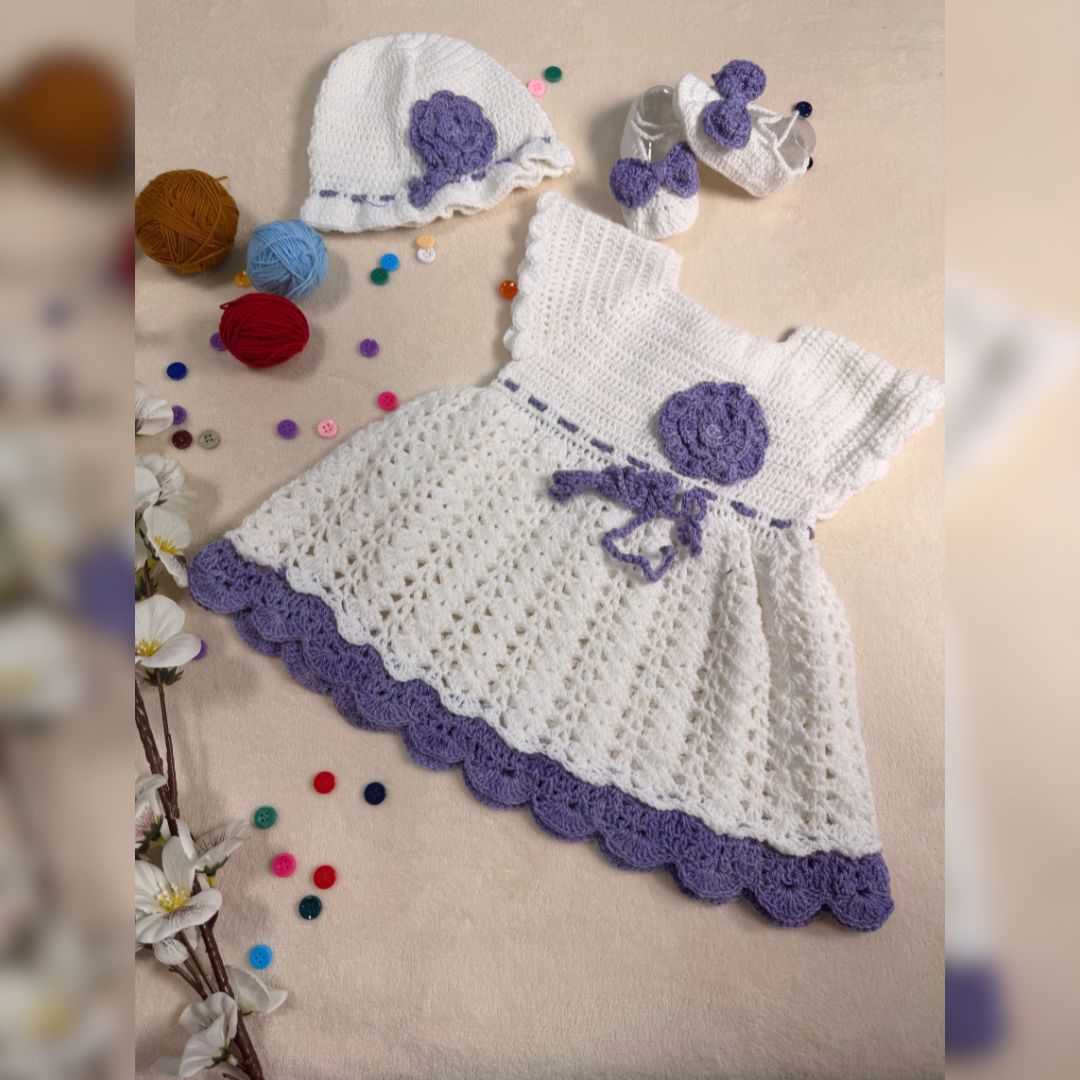 Crochet Baby Purple Laced Frock