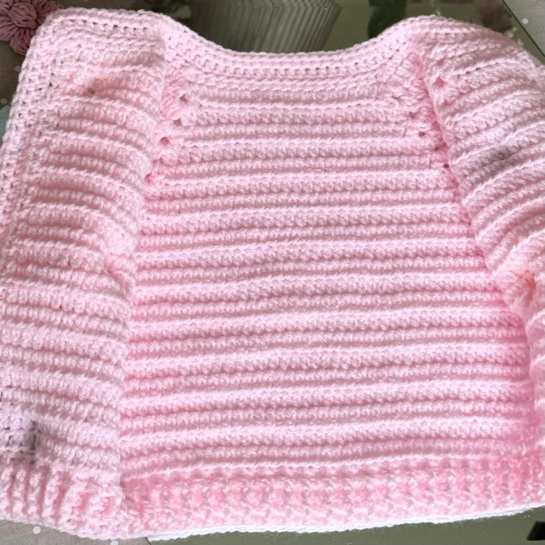 Crochet baby floral cardigan in pink and white