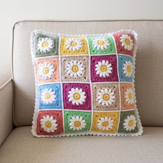 Crochet Floral Bliss Cushion Covers with intricately stitched vibrant flowers