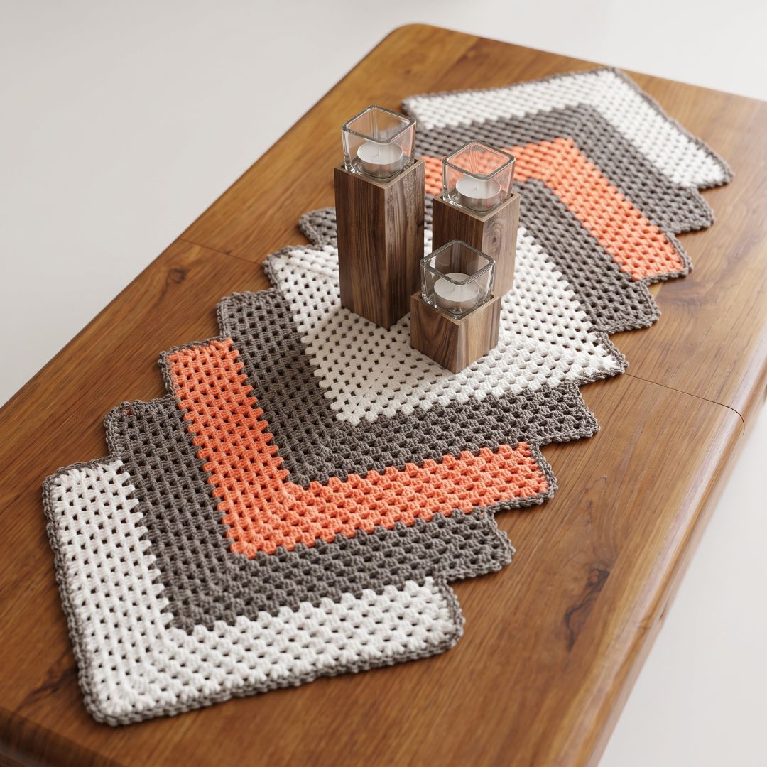 Crochet table runner in a classic granny square pattern