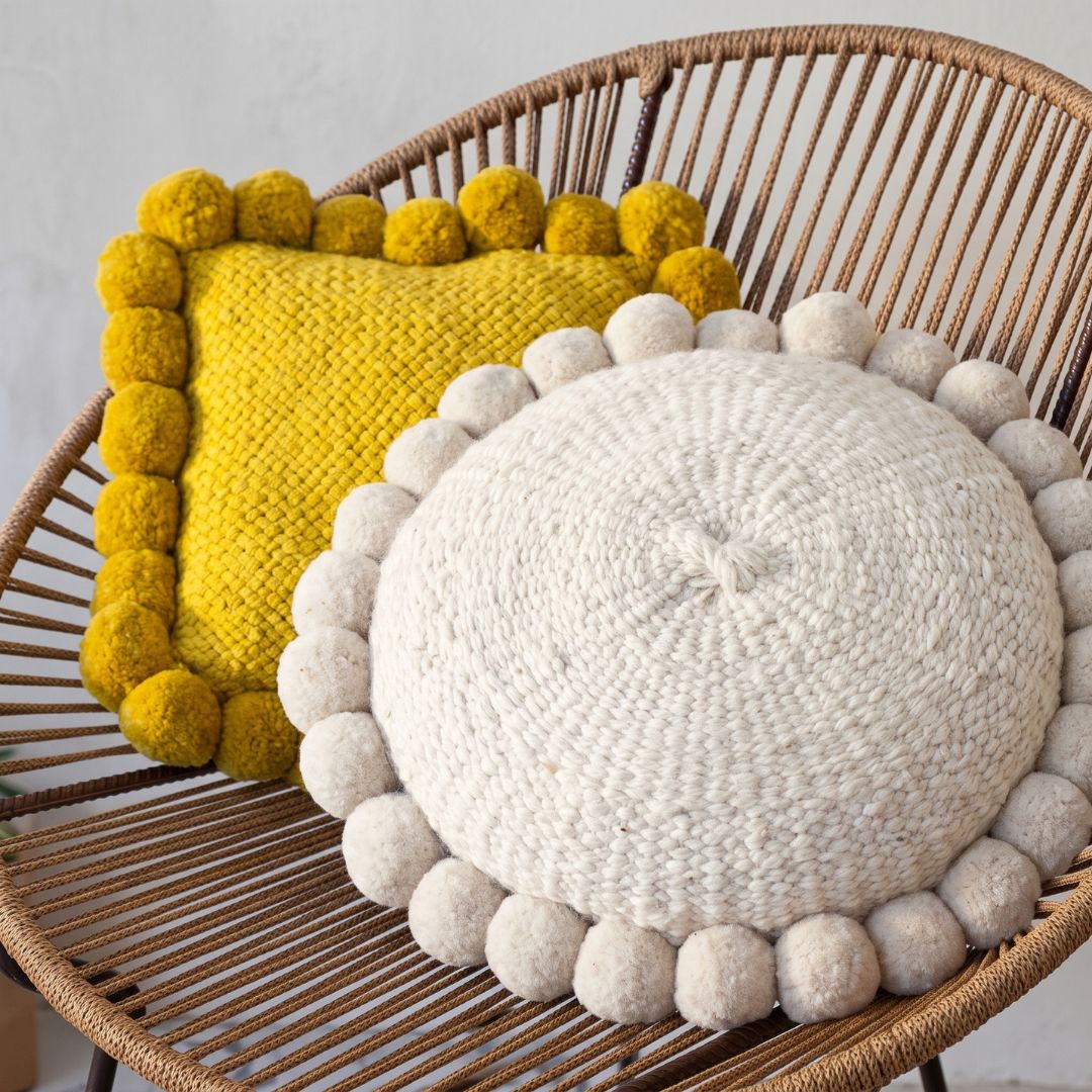 Crochet Happiness Cushion Covers in bright cheerful colors