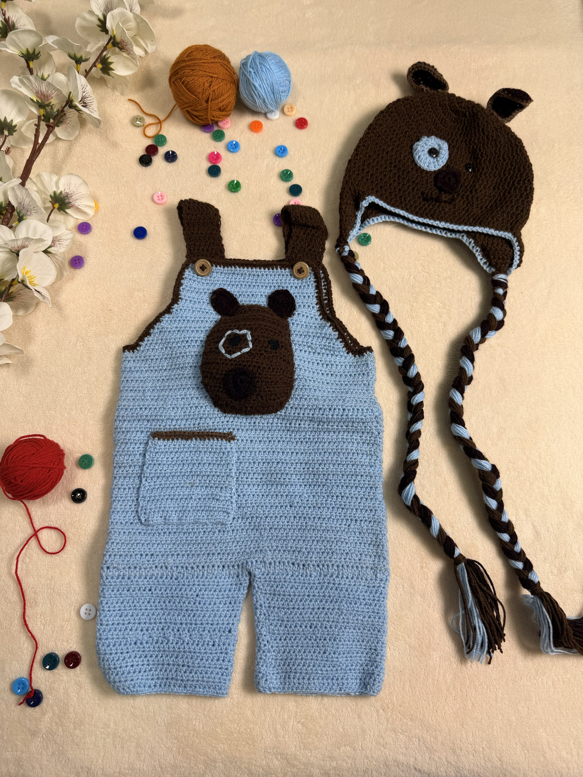Crochet Baby Bear Dungaree Set