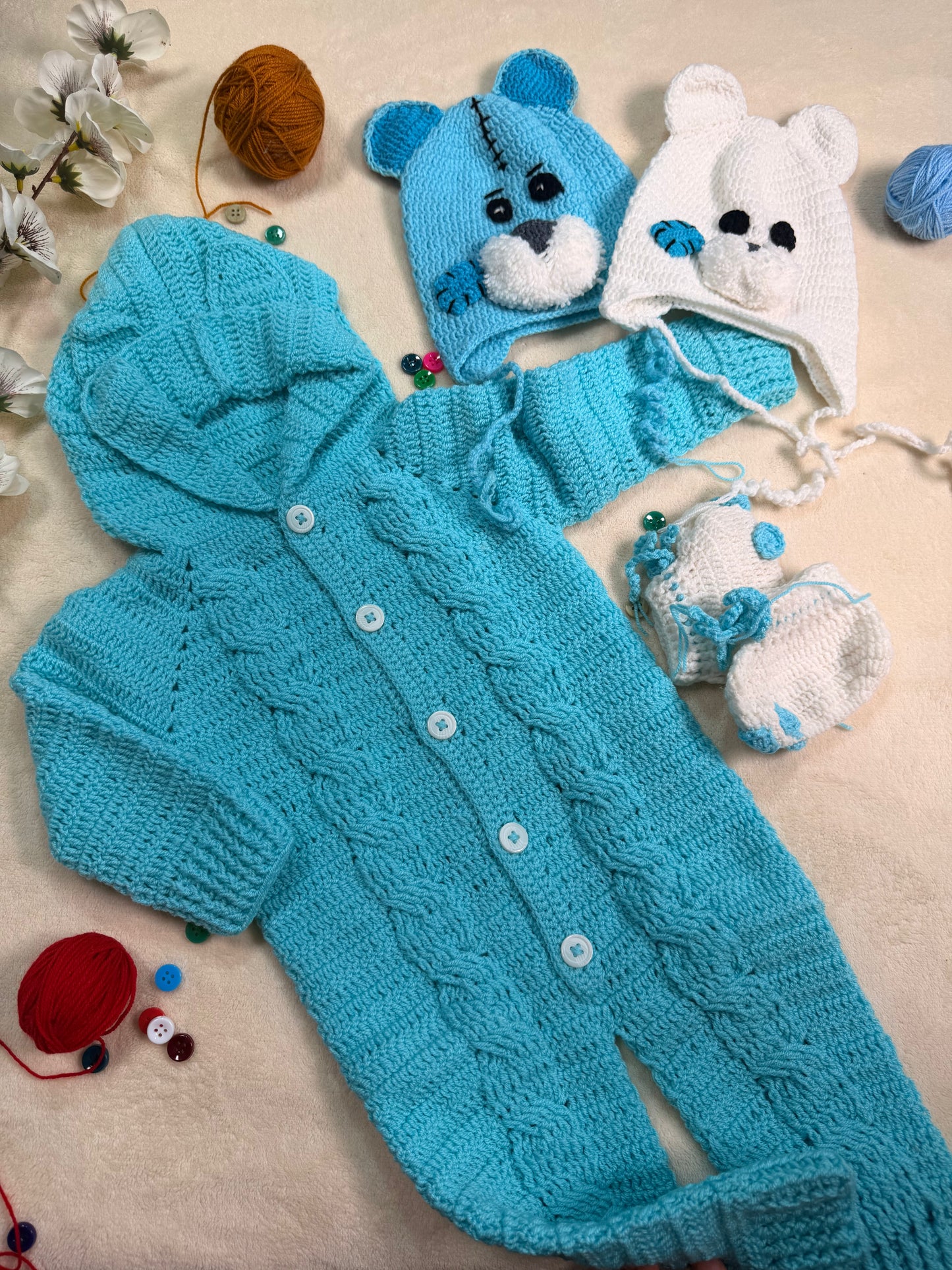 Crochet Baby Bear Romper Set