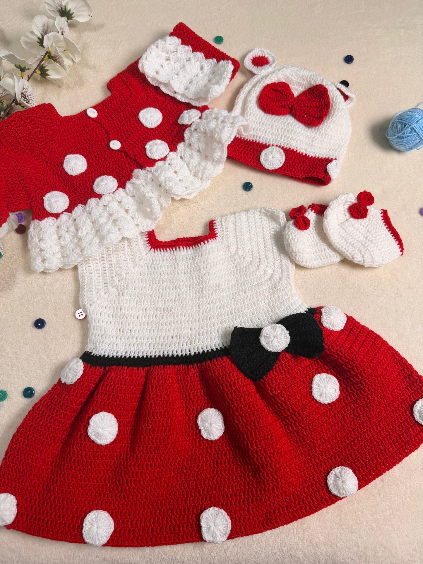 Crochet Baby Girl Polka Dot Dress Set