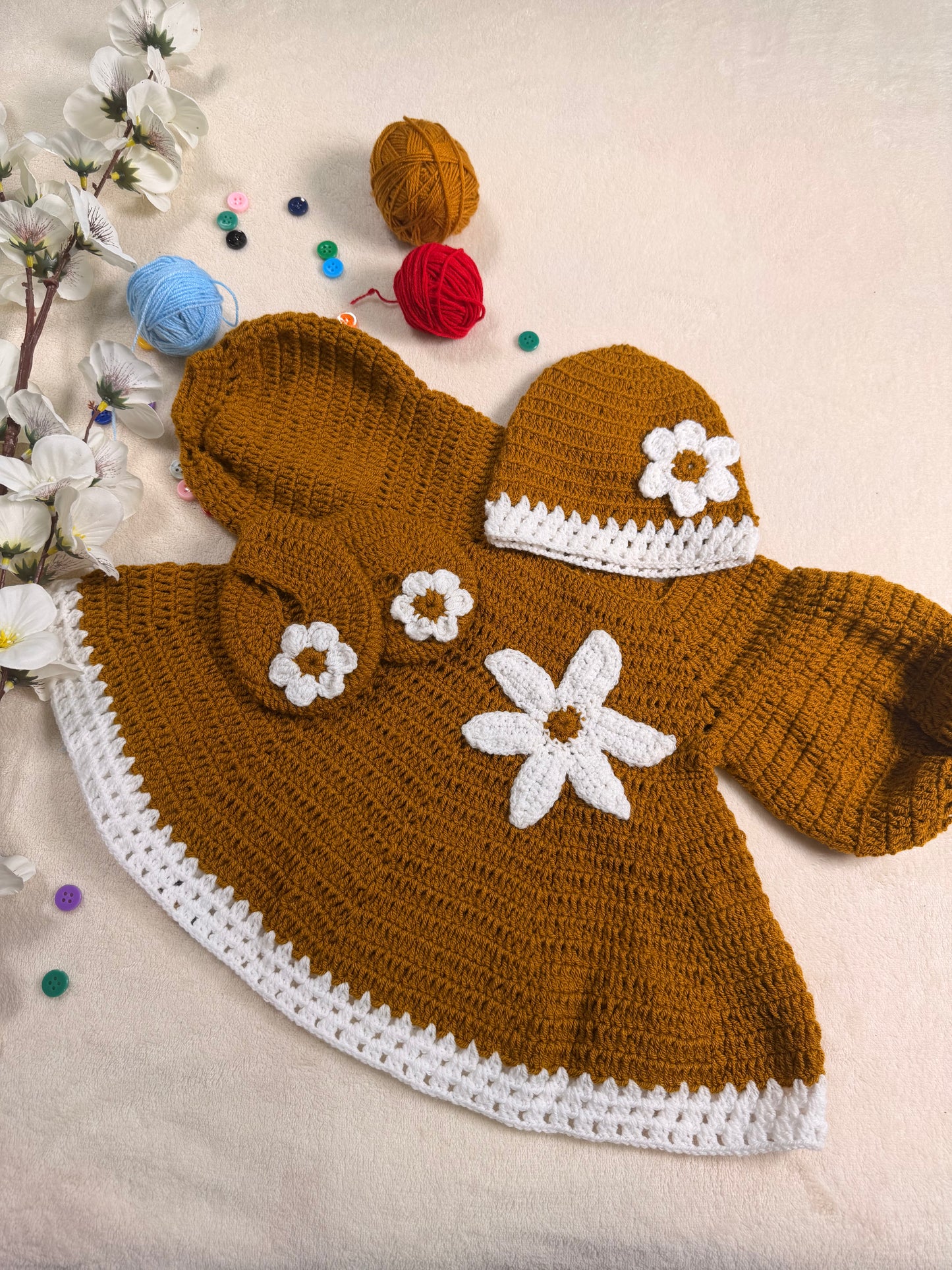 Crochet Baby Girl Daisy Dress Set