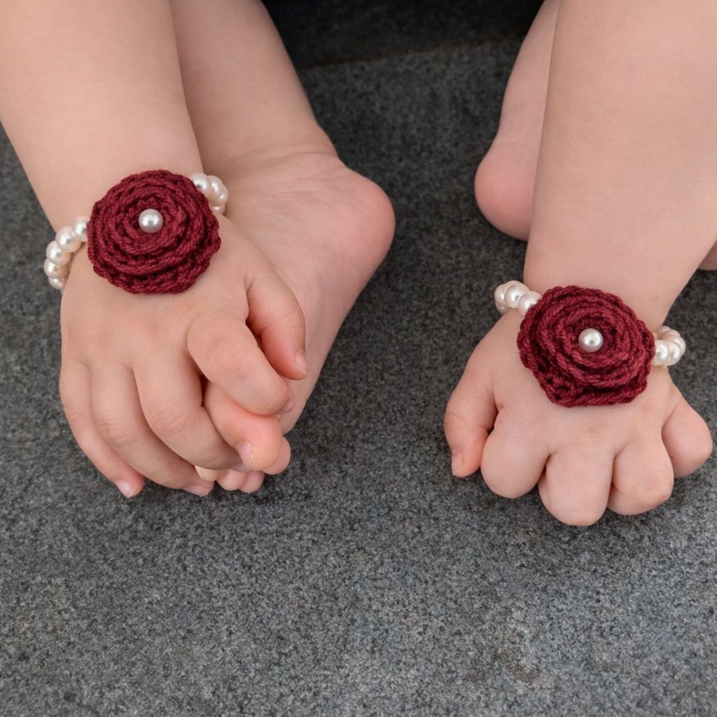 Crochet Baby Red Flower Gajra