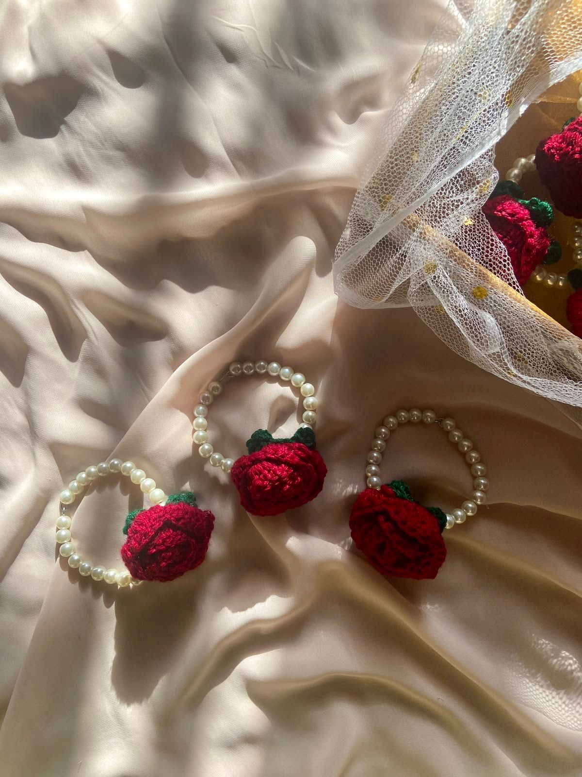 Crochet Baby Red Flower Gajra