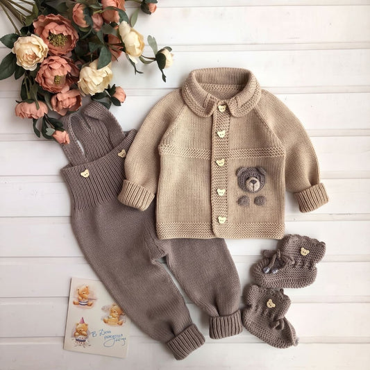 Crochet baby brown bear set