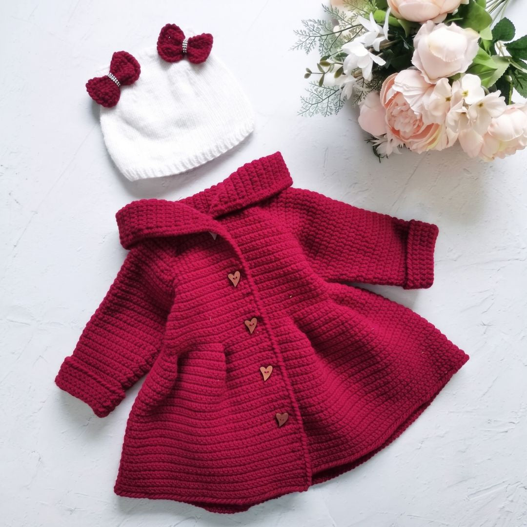 Crochet baby girl coat and cap set