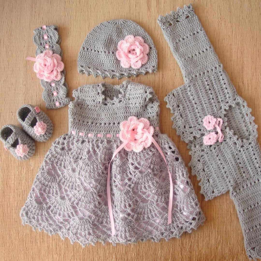 Crochet baby girl dress and cardigan set