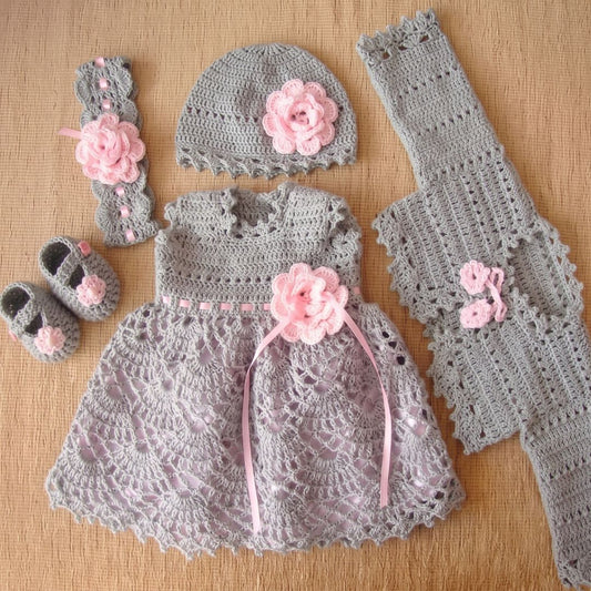 Crochet baby girl dress and cardigan set
