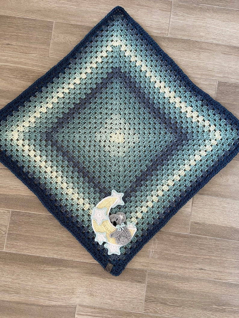 Crochet baby koala blanket, folded view
