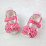 Handmade crochet baby pink bow sandals