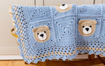 Blue crochet baby teddy bear blanket, close view