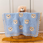 Crochet baby teddy bear blanket in blue granny squares