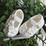 Handmade crochet baby white flower shoes