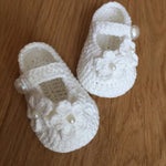Handmade crochet baby white flower shoes