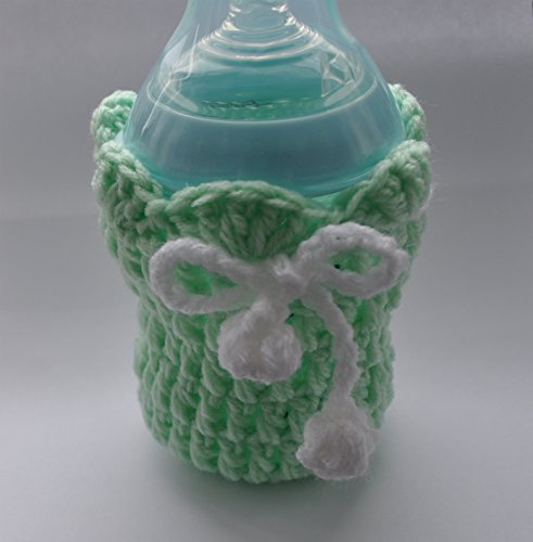 Crochet Baby White Bow Green Feeder Cover
