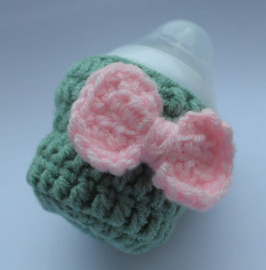 Crochet Baby Pink Bow Feeder Cover