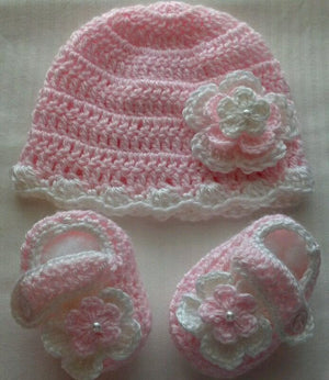 Handmade Crochet Cap and Booties Set