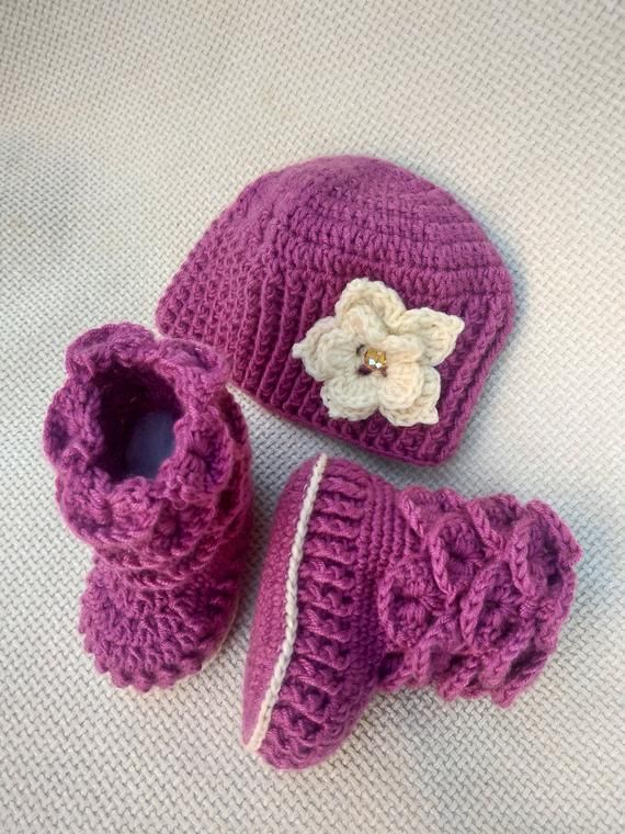 Handmade Crochet Cap and Booties Set