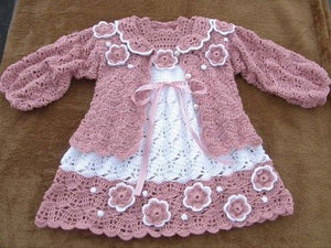 Super Warm Handmade Dress + Cardigan Set - Size 0M-3Y (Multiple Designs)