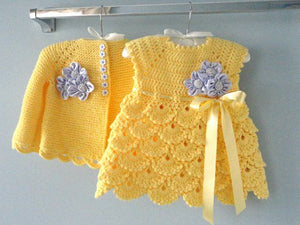 Super Warm Handmade Dress + Cardigan Set - Size 0M-3Y (Multiple Designs)
