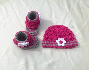 Handmade Crochet Cap and Booties Set