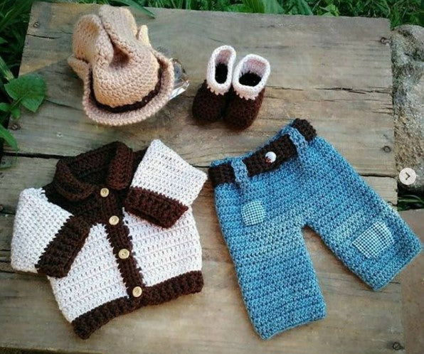 Handmade Crochet Baby Boy Outfit - Size: 0M-4Y