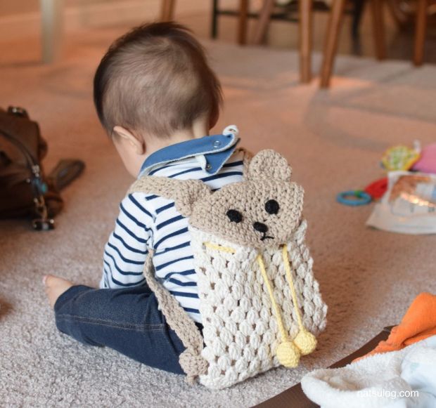 Crochet baby bear backpack with bear face