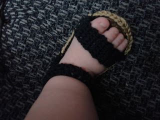Handmade crochet baby black sandals