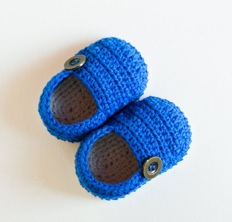 Handmade crochet baby blue loafers