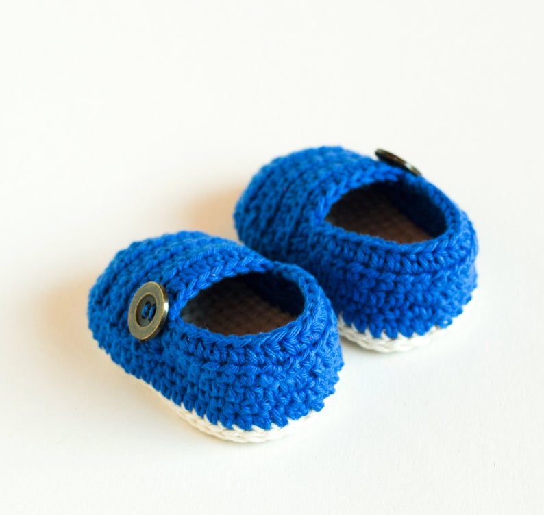 Handmade crochet baby blue loafers