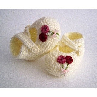 Handmade crochet baby cherry booties in cream