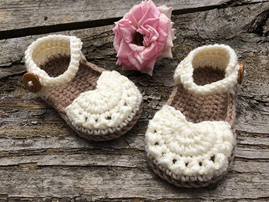 Cream crochet baby booties mary jane