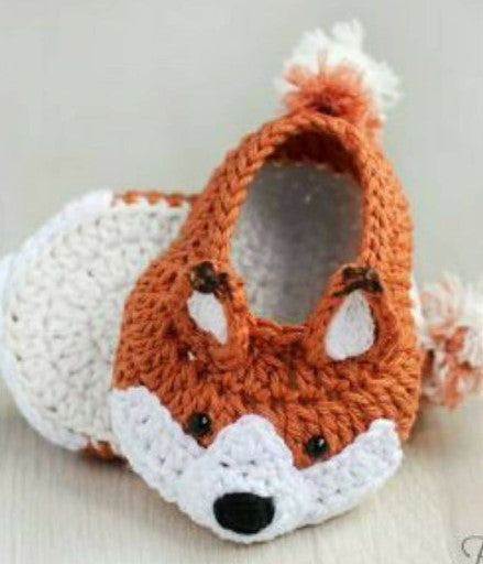 Handmade crochet baby fox booties