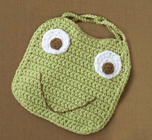 Handmade crochet baby frog bib