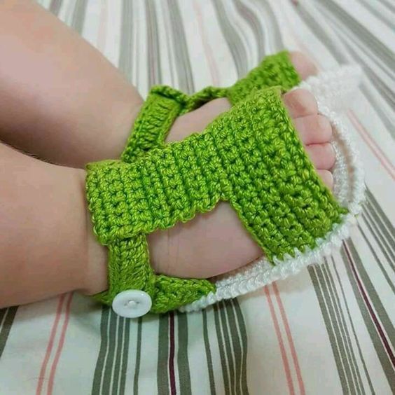 Handmade crochet baby green barefoot sandals