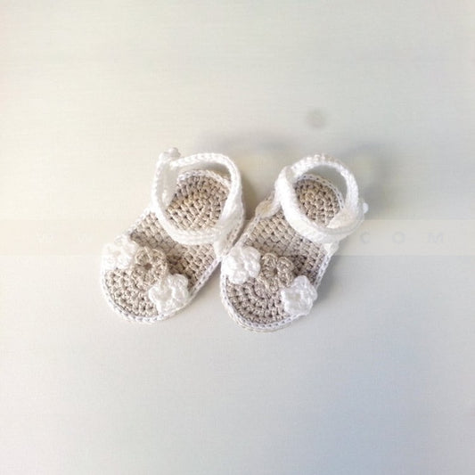 Handmade crochet baby grey flower sandals